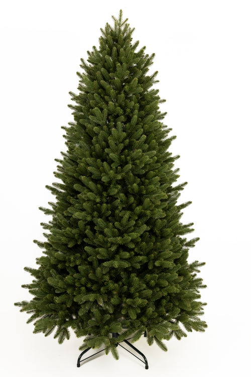 Ukrainian Prime molded Christmas tree on a white background, fully assembled and undecorated