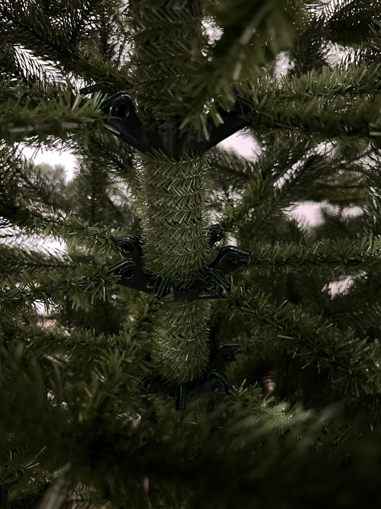 Near the trunk: still molded PE. On a blended tree this is flat vinyl filler.